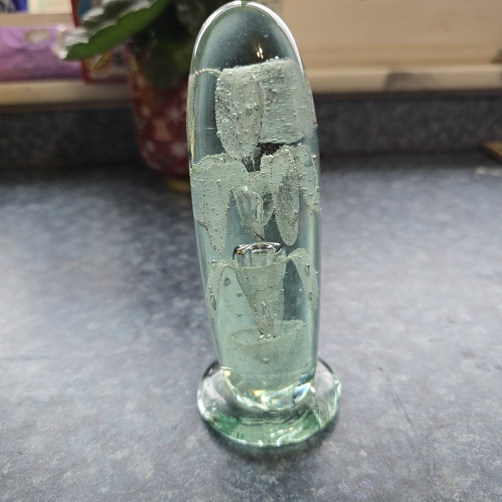 Antique Victorian Era Dump Glass 3 Tier Fountain Flower Paperweight 5.5" *damage